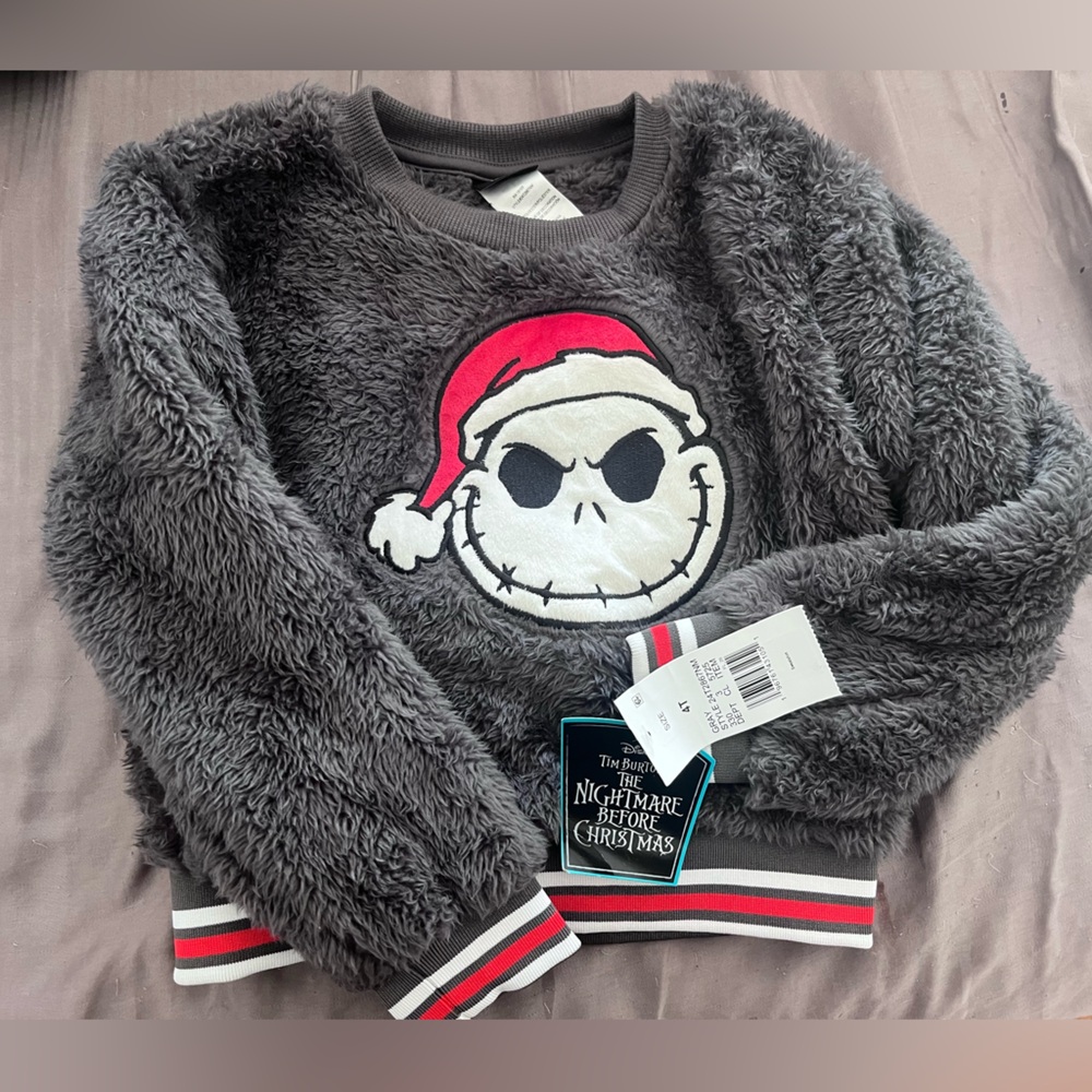 Disney Nightmare Before Christmas Jack Skellington Santa Fuzzy Crew Neck 4T NWT